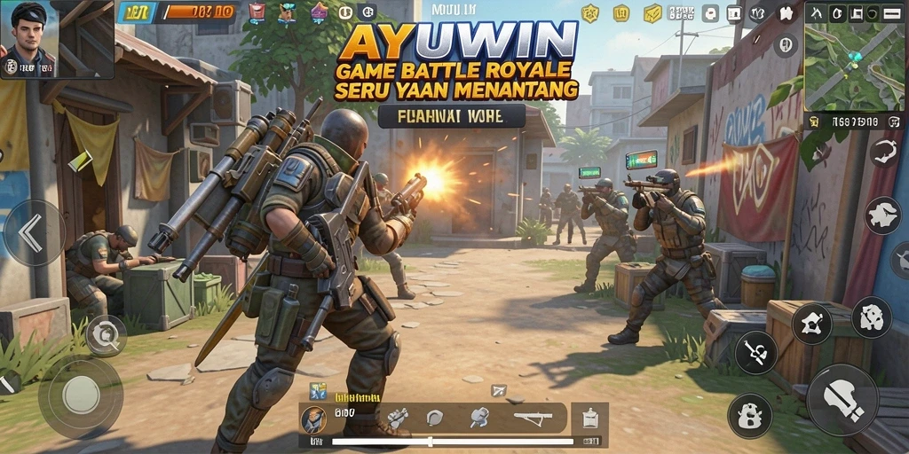Gameplay seru AYUWIN dengan pertempuran seru di arena Battle Royale.