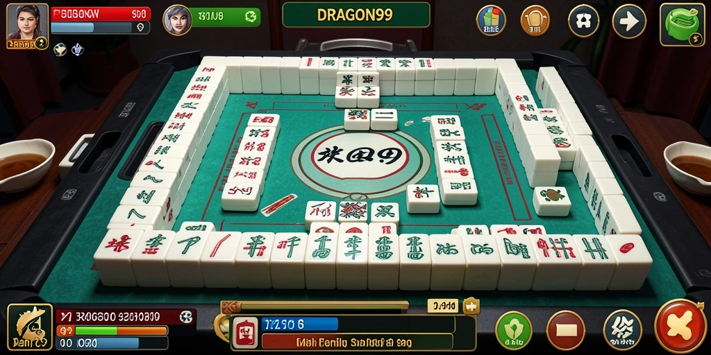 Screenshot permainan DRAGON99 menampilkan suasana bermain Mahjong yang mendebarkan.