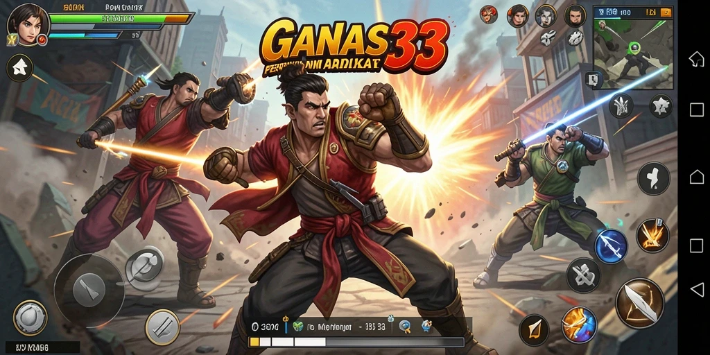 Screenshot gameplay GANAS33 menunjukkan aksi pertarungan yang mendebarkan.