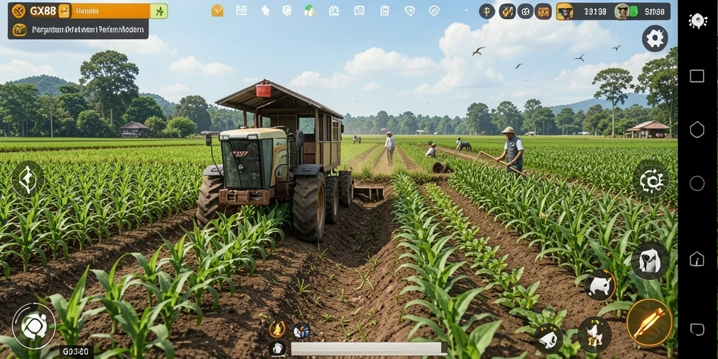 Screenshot GX88 menampilkan gameplay pertanian yang menarik dan interaktif.