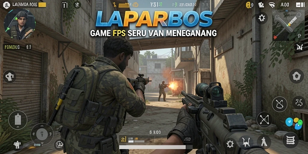 Screenshot LAPARBOS menampilkan aksi tembakan seru dalam pertempuran FPS.
