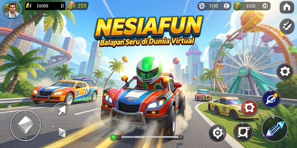 Screenshot gameplay balapan seru NESIAFUN dengan berbagai kendaraan.
