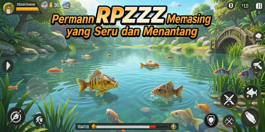 Screenshot gameplay RPZZZ menampilkan pengalaman memancing yang seru.