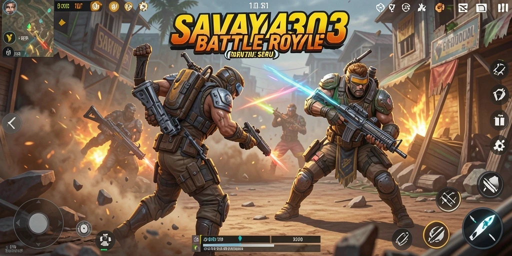 Screenshot main SAVAYA303 menampilkan aksi intens Battle Royale.