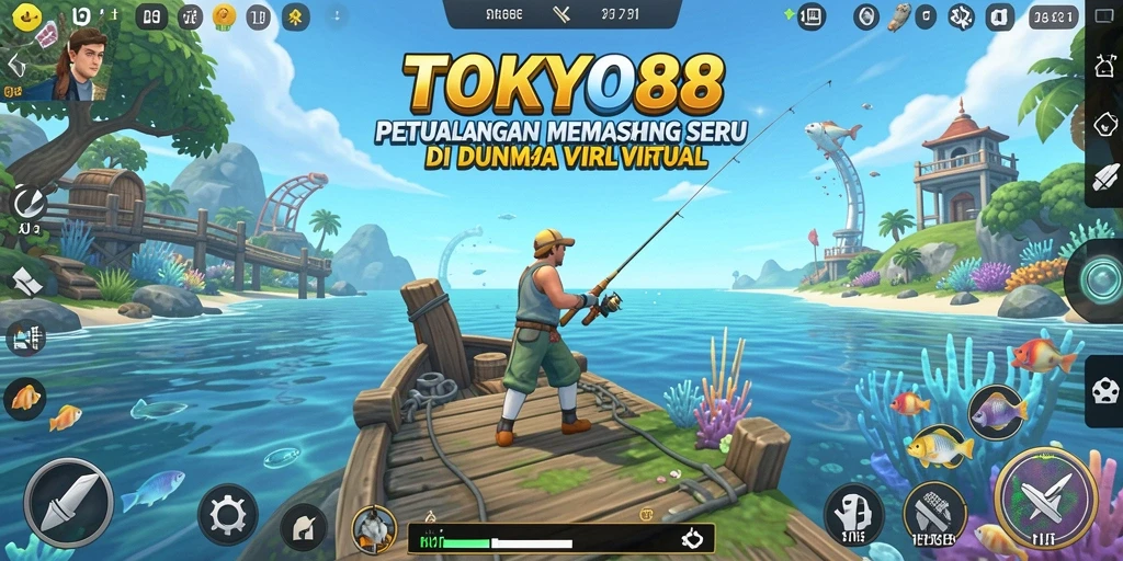 Screenshot gameplay yang menunjukkan aktivitas memancing seru di TOKYO88.